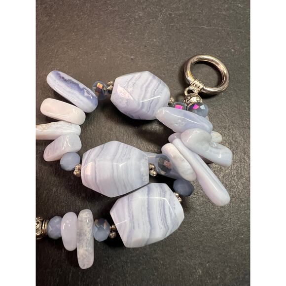Blue Lace Agate Toggle Bracelet | Light Blue Gemstone Chip & Nugget Beads - Picture 2 of 10